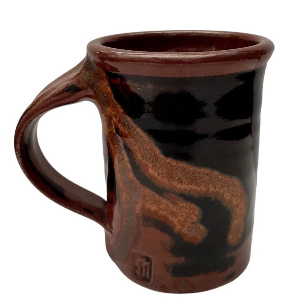 Studio Art Signed Stamped Mug Drip Glaze Hand Thrown Estate